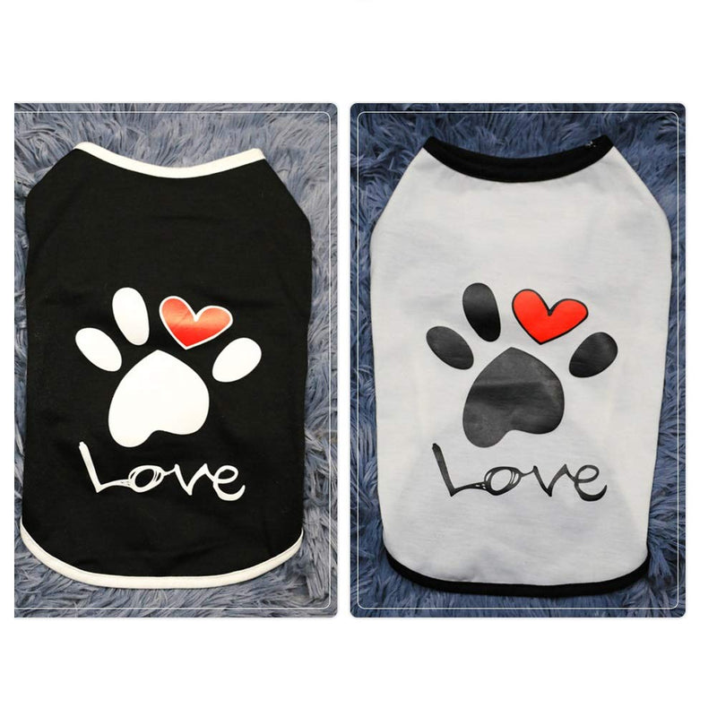 [Australia] - CheeseandU 2019 New 2Pcs Summer Dog Clothes Pet Vest Puppy Dog Cute Cool Soft Cotton Shirt with Paw Love Printed Sleeveless T-Shirt for Teddy Poodle Small Dogs Cats Clothes Pet Apparel L:Back:30cm/11.8inch Chest:40cm/15.7inch Black+White 