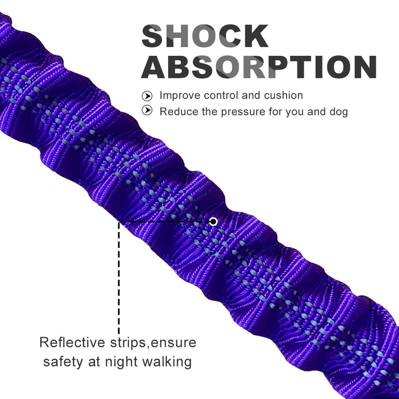 [Australia] - ThinkPet Bungee Dog Leash 5ft Long - Padded Traffic Handle - Heavy Duty - Double Handles Lead for Control -Shock Absorption Safety Training Leashes for Large Dogs or Medium Dogs Purple 