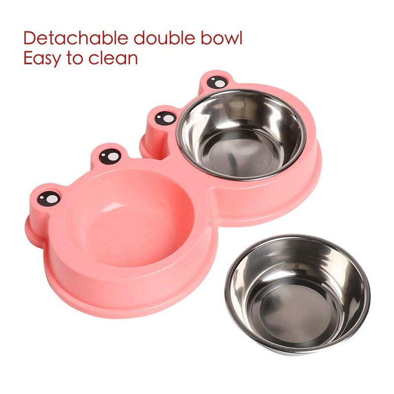 [Australia] - Double Dog Cat Bowls Premium Stainless Steel Pet Bowls with No-Slip Stainless Steel Cute Modeling Pet Food Water for Feeder Dogs Cats Rabbit and Pets 1Rose Red 