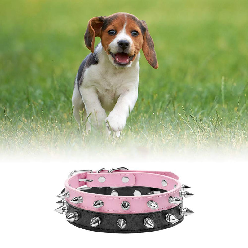 2 Pack Dog Rivet Collar, Adjustable Padded PU Leather, Neck Protection Anti-Bite, Hunting to Prevent Neck Bites, for Small Medium Large Pets for Outdoor, Pink+Black - PawsPlanet Australia