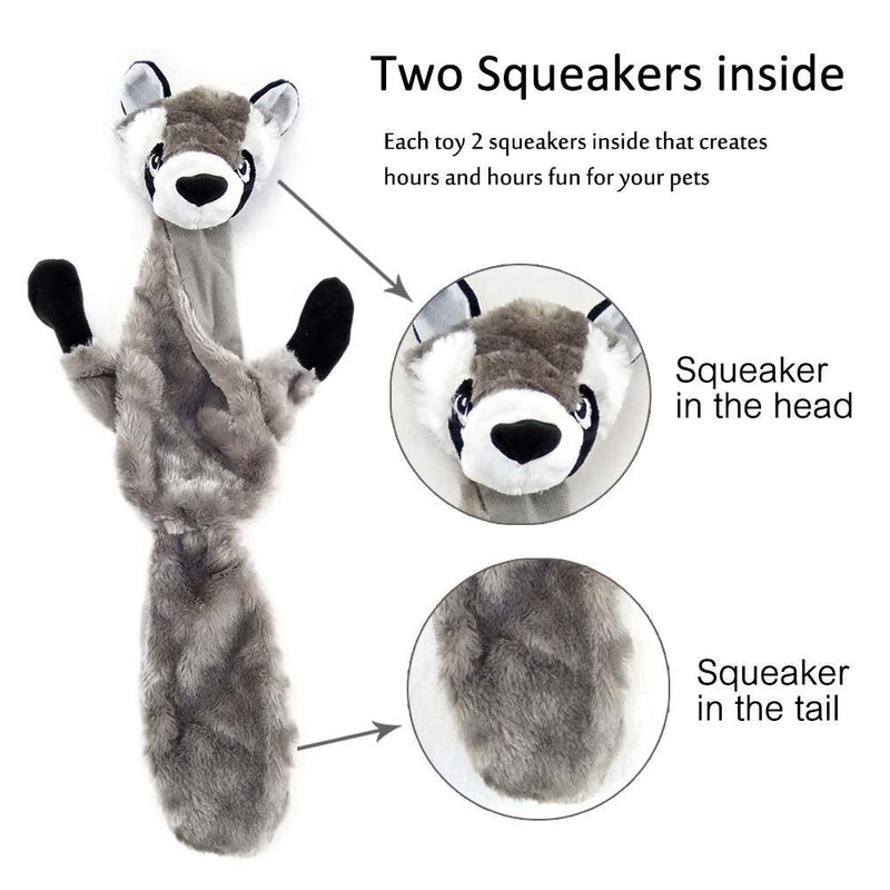 Aidiyapet Dog Toys with Squeakers, Durable Plush Squeaky Dog Chew Toy Set,Crinkle Dog Toy for Medium and Large Dogs, 2 Pack Wolf Raccoon - PawsPlanet Australia