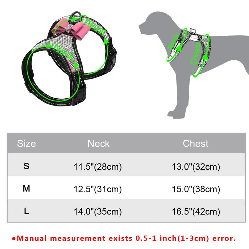 [Australia] - Beirui Rhinestone Dog Harness - No Pull Reflective Bling Nylon Dog Vest with Sparkly Bow Tie for Small Medium Large Dogs Walking Party Wedding,Black,Pink,S,M,L S:Neck 11.5",Chest 13" Pink 