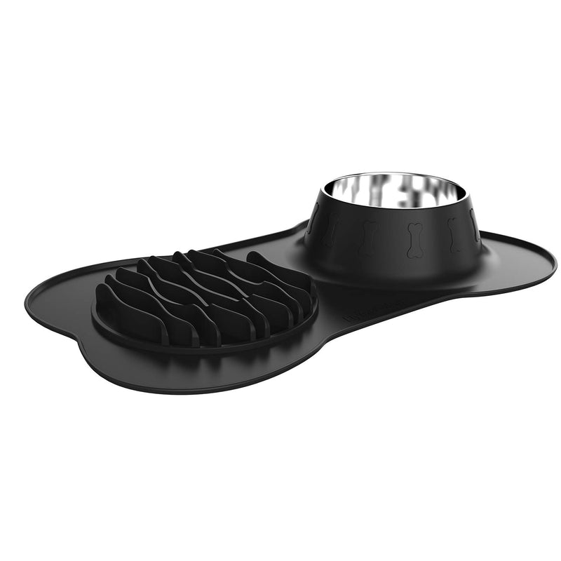 [Australia] - FLYINGCOLORS Pet Bowls Stainless Steel Dog Bowl, Slow Feeder and Pet Water Bowl Set, with No-Spill Skid Suction Silicone Mat, for Feeding Dogs Cats and Pets (Black) 