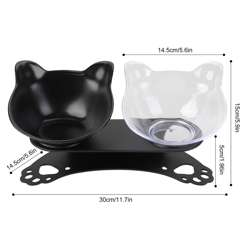 Legendog Raised Cat Bowls , 15°Tilted Anti-Slip Transparent and Black Cat Food Water Bowl , Double Cat Bowl with Stand , Detachable Pet Feeding Bow Easy to Clean for Cats and Small Dogs (Black) - PawsPlanet Australia