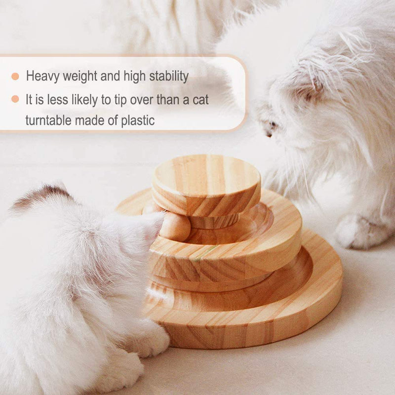 Cat Supplies Funny Roller Cat Toy-Double Layer Wooden Track Balls Turntable for Kitty Cat Gifts for Your Cats 2 Layer Turntable - PawsPlanet Australia