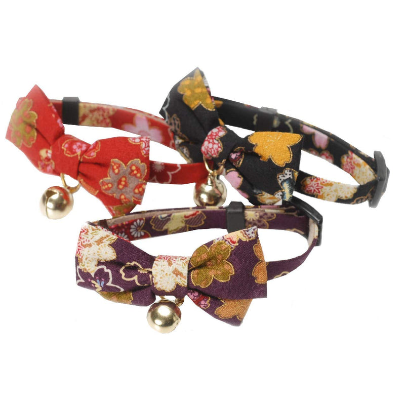 Necoichi Kimono Bow Tie Cat Collar Black - PawsPlanet Australia