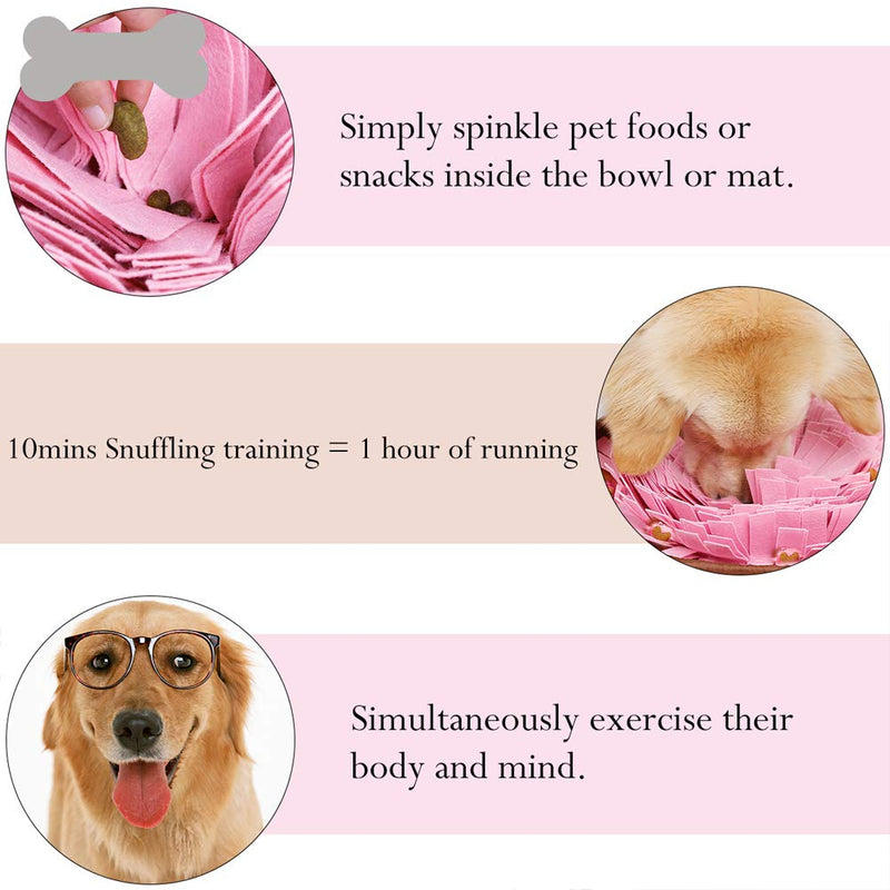 [Australia] - Rantow Pet Dog Snuffle Mat (Dia. 18.9") - Multi-Functional Feeding Mat Slow Feeder Bowl for Small Medium Large Dogs - Encourages Natural Foraging Skills - Machine Washable Pink 