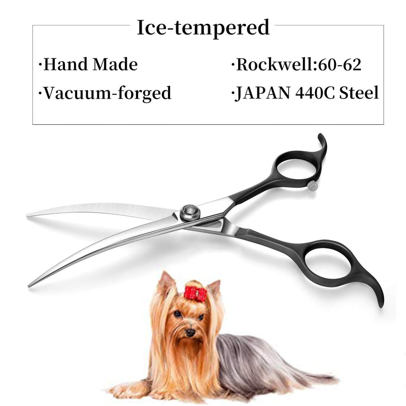 Moontay 6.5inch Curved Dogs Grooming Scissors Professional Dog Grooming Scissor for Dogs, Cats and Pets Scissors Curved Shears 440C Japanese Stainless Steel Blade (Black) Black - PawsPlanet Australia