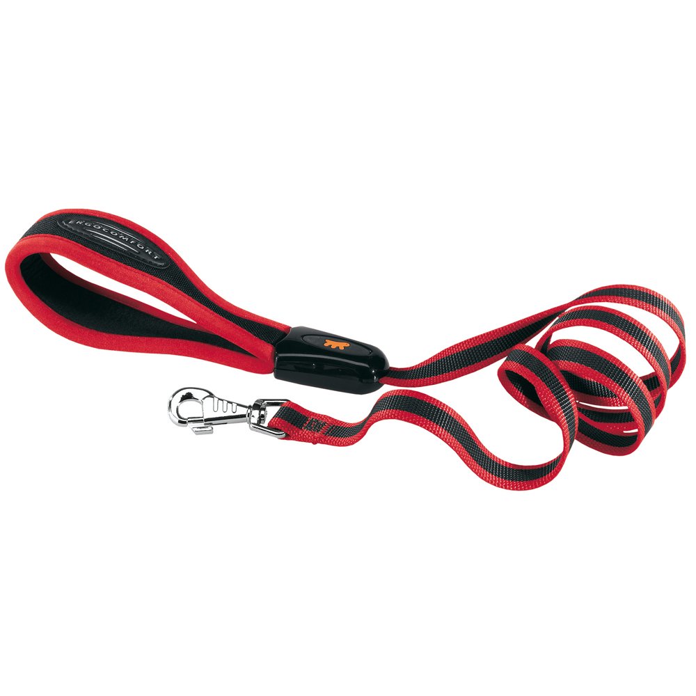 Ferplast dog leash made of nylon ERGOCOMFORT G20 / 120, ergonomic handle, soft padding, 20 mm x L 120 cm Red One size - PawsPlanet Australia