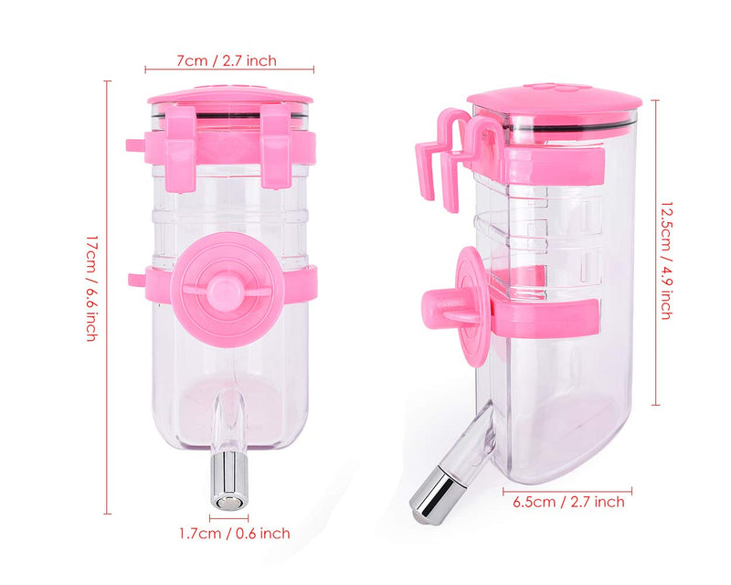 ds. distinctive style Rabbit Water Bottle No Drip 350ml/12oz Dog Crate Water Dispenser Hanging Pet Cage Water Bottles for Puppies Bunny Guinea Pigs - Pink - PawsPlanet Australia