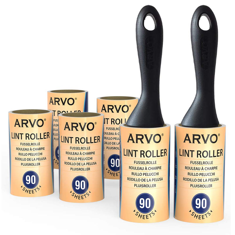 ARVO lint roller, 6 rolls, 45 sheets per roll, removes dust, dirt, dandruff, pet hair from clothing, furniture and carpet. Pack of 6 rolls / 2 handles - PawsPlanet Australia