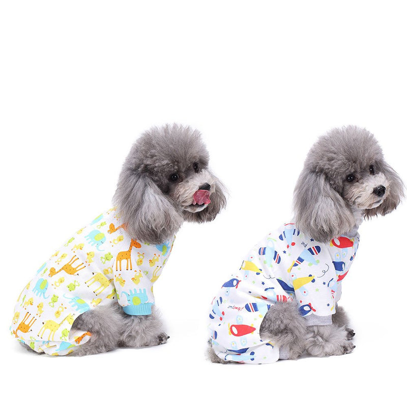 [Australia] - Amakunft 2-Pack Dog Clothes Dogs Cats Onesie Soft Dog Pajamas Cotton Puppy Rompers Pet Jumpsuits Cozy Bodysuits for Small Dogs and Cats XS Animal & Plane 