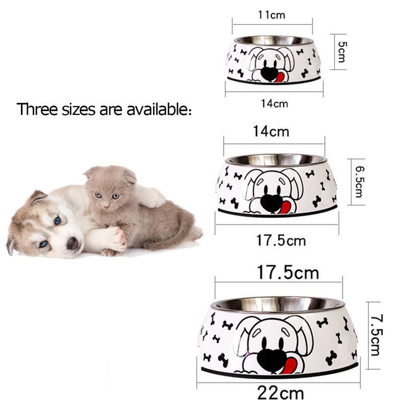 [Australia] - Ranvi Pet Food Bowl, Cat or Dog, with Pet Cartoon Pattern, Non-Slip Anti-Overturn, White Dog Bowl(Medium) 
