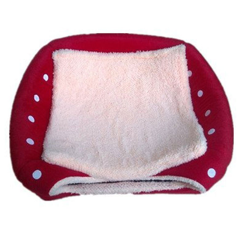 Lovely Strawberry Soft Cashmere Warm Pet Nest Dog Cat Bed Foldable Red - PawsPlanet Australia