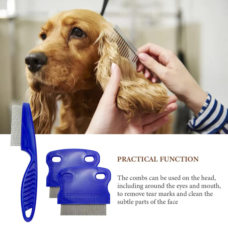 Flea Comb for Cats and Dogs, Pack of 3 Flea Tear Stain Remover Comb, Stainless Steel Pet Dog Cat Grooming Comb for Effective Against Fleas & Lice Professional Flea Comb Blue - PawsPlanet Australia