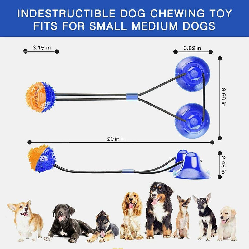 Suction Cup Tug of War Dog Toys for Aggressive Chewers Large Breed, Indestructible Rubber Dog Chew Ball Pull Toy with Rope for Teeth Cleaning, Food Dispensing Features, Molar Bite Toy for Pet Gift Blue - PawsPlanet Australia