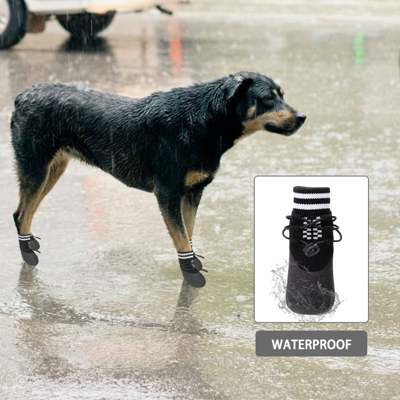 PUPTECK Anti Slip Dog Boots - Waterproof Dog Shoes 2 Pairs with Shoelace Adjustable Dog Socks Traction Control for Indoor Hardwood and Outdoor Walking S: Paw width 1.7in Black&White - PawsPlanet Australia