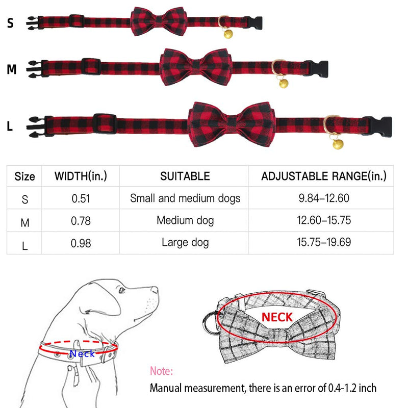 [Australia] - KUDES Plaid Dog Collar with Bow, 2 Pack/Set Adjustable Dog Bow Tie Collars with Bell, Best Pet Gift for Small Medium Large Girl and Boy Dogs, Red & Black S(9.8''-12.5'') Red+Black 