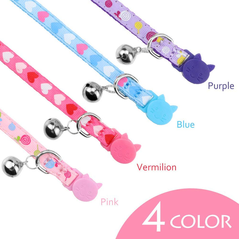 DAIXI Cat Collar,Bell Adjustable Cat Collar with Release Buckle Cat Bell Collar with Heart-Shaped Nylon Strip for Cat, Puppy 4pcs. - PawsPlanet Australia