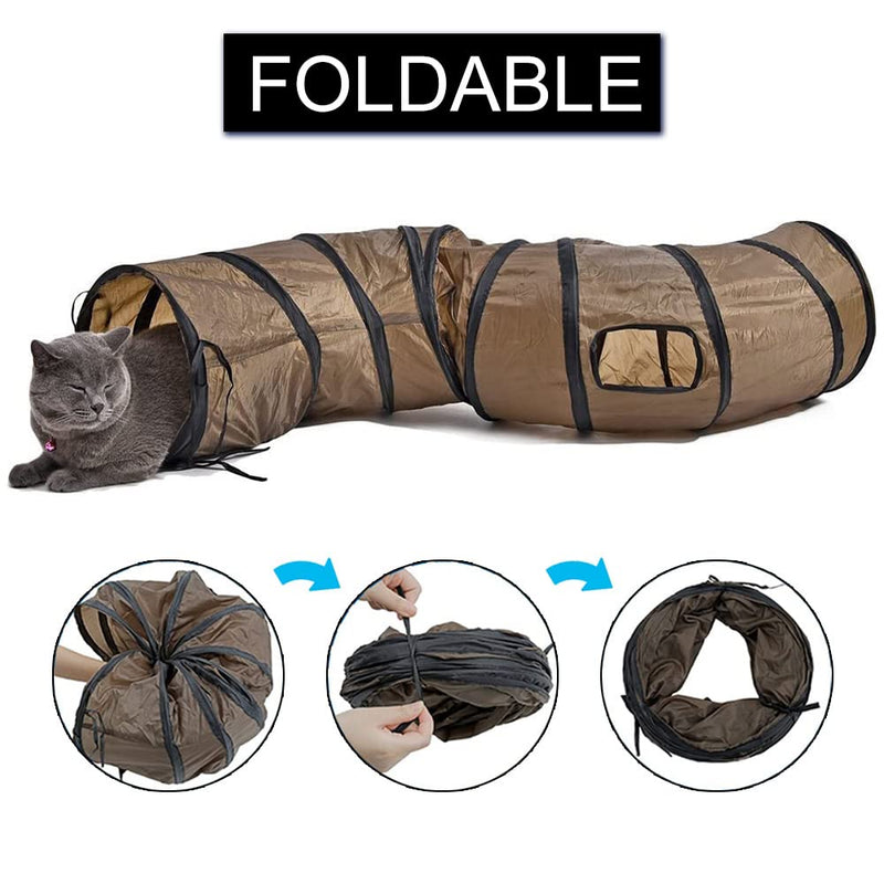 Andiker Cat Tunnel, cat Tunnel pet Tube Collapsible Play Toy Indoor Outdoor Toys for Puzzle Exercising Hiding Training and Running with Fun Ball and 2 Hole (25 * 120cm) Brown - PawsPlanet Australia