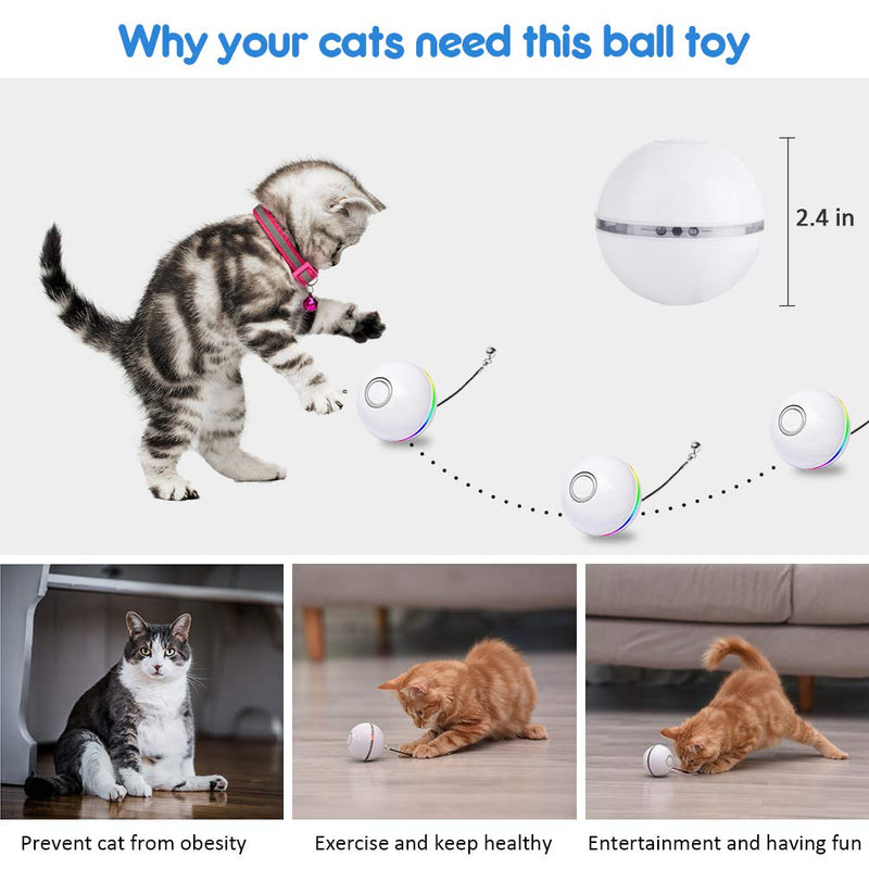 Fairwin Cat Toys for Indoor Cats, Interactive Cat Toy Ball with LED Light and Catnip Toys for Cats Kitten Funny Chaser Roller Auto 360 Degree Self-Rotating & USB Rechargeable White - PawsPlanet Australia