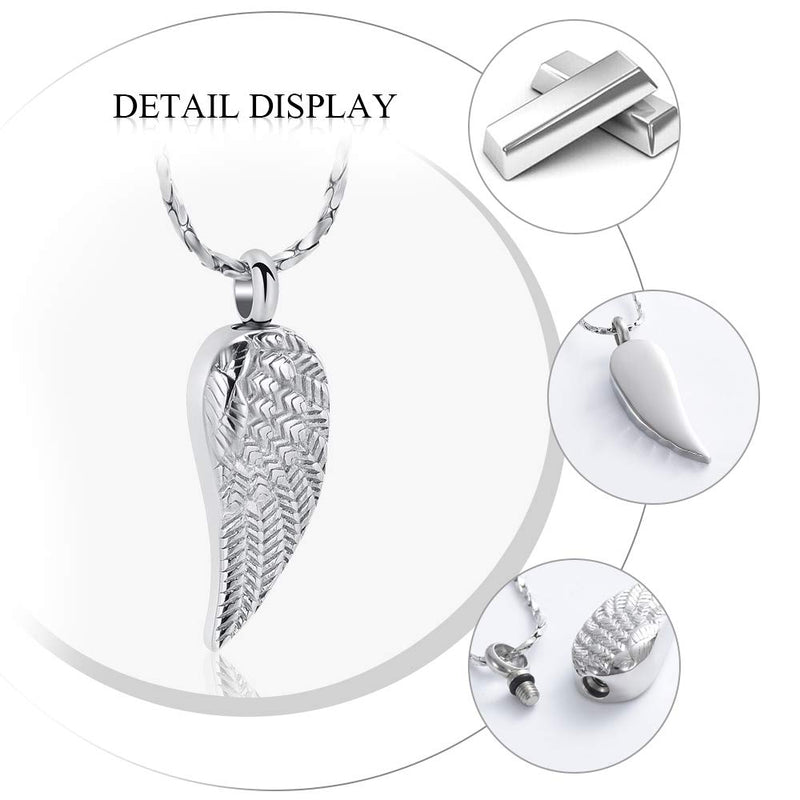 [Australia] - Imrsanl Angel Wings Cremation Jewelry for Ashes Pendant Stainless Steel Keepsake Memorial Urn Necklace for Human/Pets Silver 