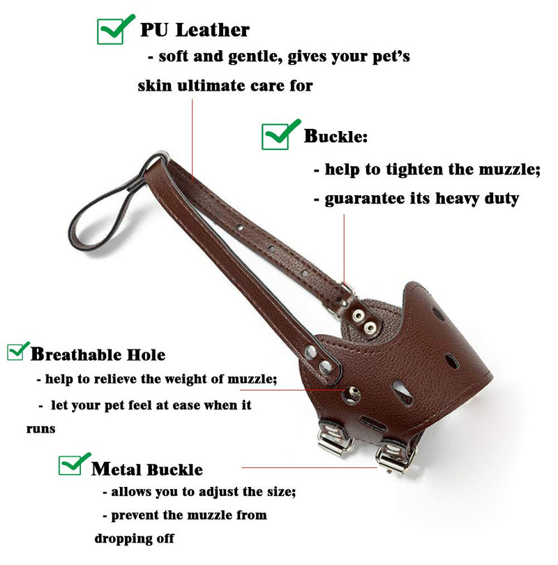 HITNEXT Dog Muzzle Gentle Leather, Brown Dog muzzles for Anti-Barking/Biting/Chewing, Adjustable Dog Muzzle for Small Medium Large Dog (S) S - PawsPlanet Australia