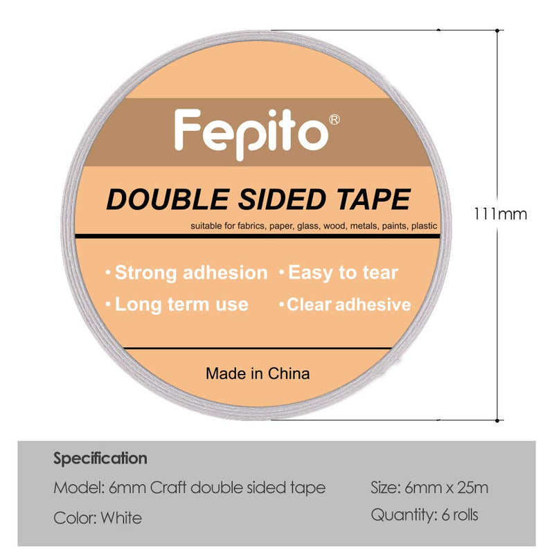 FEPITO self-adhesive tape with 6 rolls of double-sided adhesive tape for sewing, crafts, handicrafts, each roll for 6 x 25 meters - PawsPlanet Australia