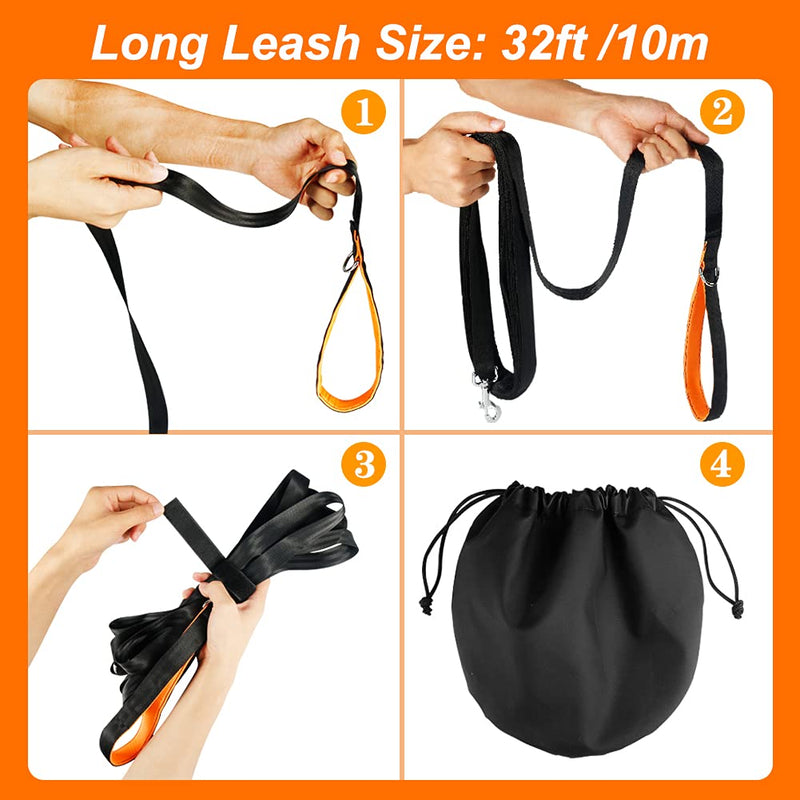 Vivifying Long Dog Leash 32 Feet, Durable Nylon Dog Training Lead Leash with Handle for Small, Medium, Large Dogs Recall Tracking Training, Playing and Camping (Black) - PawsPlanet Australia