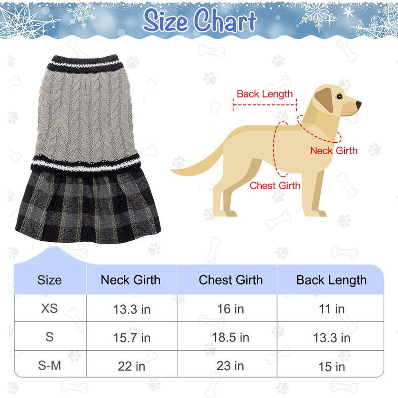 BINGPET Cute Dog Sweater Dress - Warm Pullover Puppy Cat Knit Clothes with Classic Plaid Pattern for Fall Winter X-Small Grey - PawsPlanet Australia