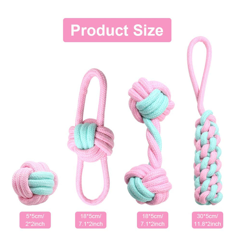 AnCoSoo Dog Rope Toys, Rope Ball Dog Toy Set of 4 Pcs, Indestructible Chew Toy for Puppy, Dog Interactive Toy, Beneficial to Dog's Mental Health, Tooth Cleaning Toy for Small/Medium Dogs rope toy 4 pcs - PawsPlanet Australia