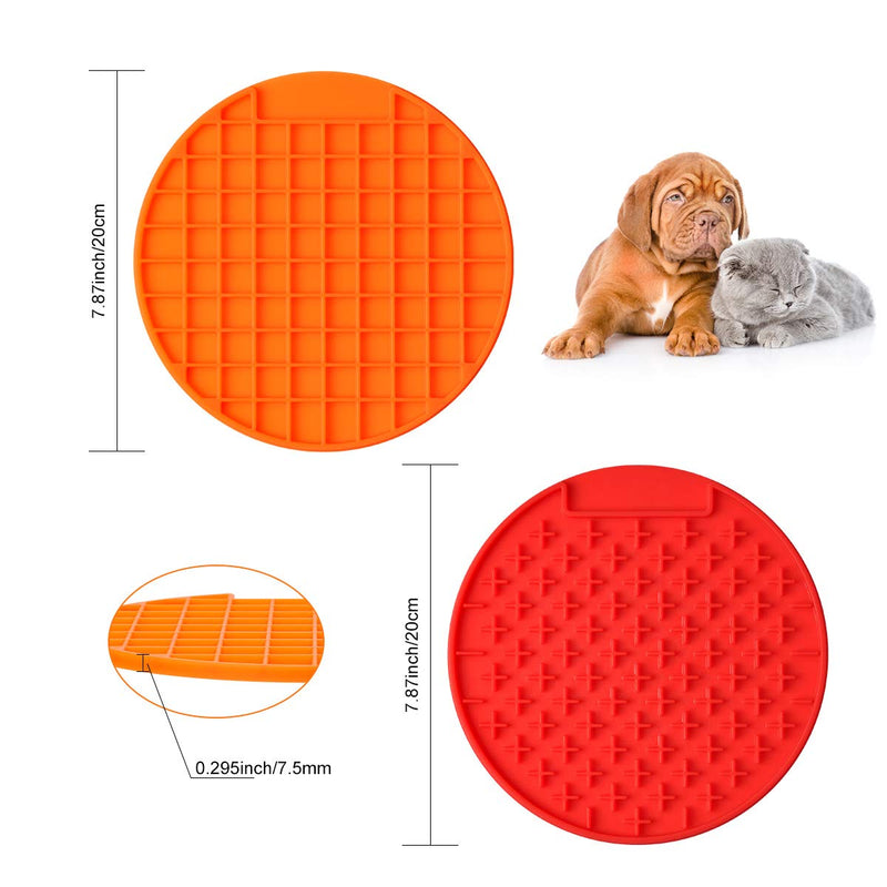 Pet Lick Mat, Songway Dog Cat Slow Feeder Pad Silicone Licking Mat Using with Serve Treats, Yogurt Or Peanut Butter, Perfect for Training, Grooming, Nail Trim, Car Travel, 2 Pack (Orange+red) Orange+red - PawsPlanet Australia