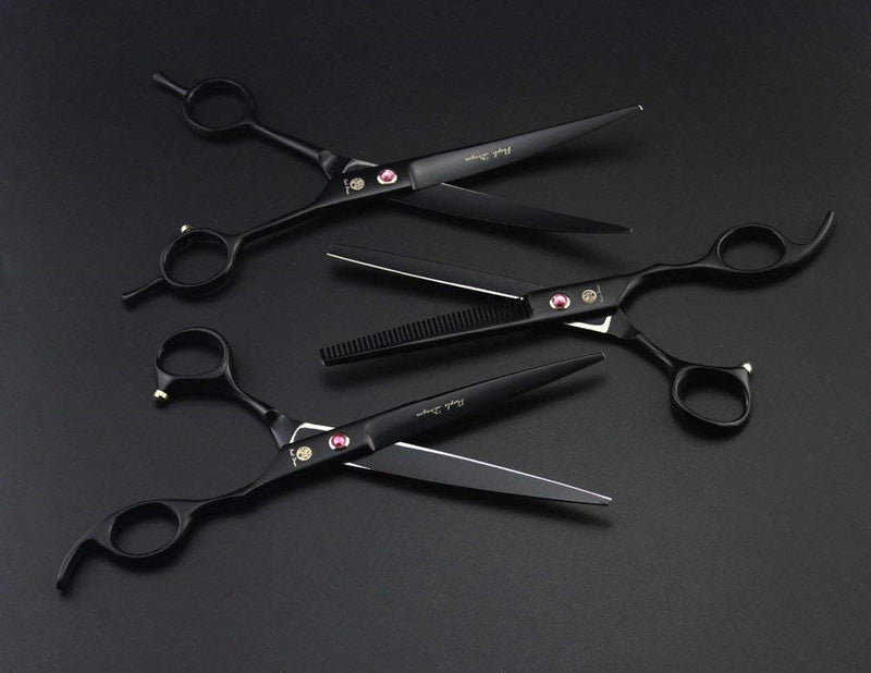 Purple Dragon 7.0 inch Rhinestone Decoration 3PCS Pet Grooming Scissors Dog Hair Cutting & Thinning Shears Set Black Painting - PawsPlanet Australia