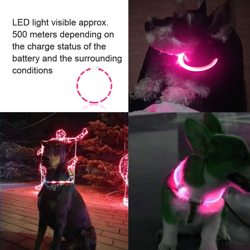 SaponinTree Light up Dog Collar, Ultra Bright USB Rechargeable LED Dog Safety Collar with 3 Glowing Modes, Adjustable Cut to Size, Flexible Silicone Dog Collar Great for Small Medium Large Dogs (Pink) Pink - PawsPlanet Australia