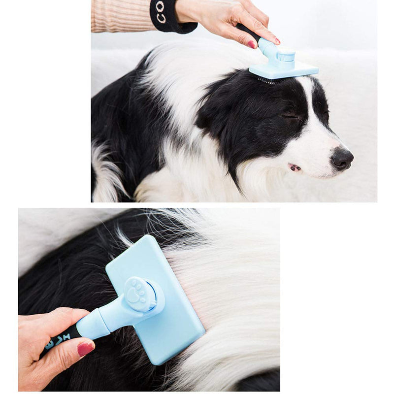 [Australia] - Anyifan Pet Self Cleaning Slicker Brush, Dog Brush and Cat Brush, Comfortable Slicker Pet Grooming Brush, Automatic Shedding Grooming Tools Long and Short Hair, Soft Grip Handle, Tangles, Cleans Blue 