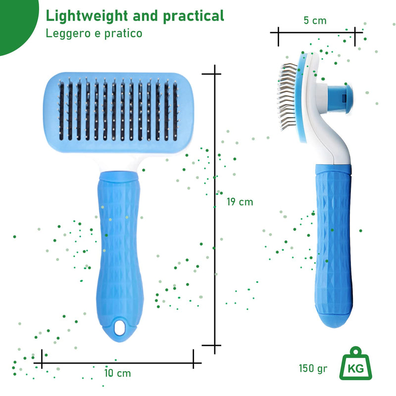 Cable Technologies Soft Brush for Dogs and Cats, Self-Cleaning Grooming Brush, Remove Dead and Excess Hair without Scratching the Animal's Skin (Blue) Blue - PawsPlanet Australia