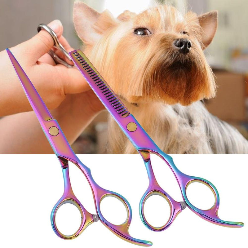 Pet Grooming Scissors Set, Stainless Steel Scissors Grooming Comb Kit 6" Professional Pet Dog Cutting Fur Shears Set for Dog & Cat Hair Trimming & Thinning(Colorful) Colorful - PawsPlanet Australia