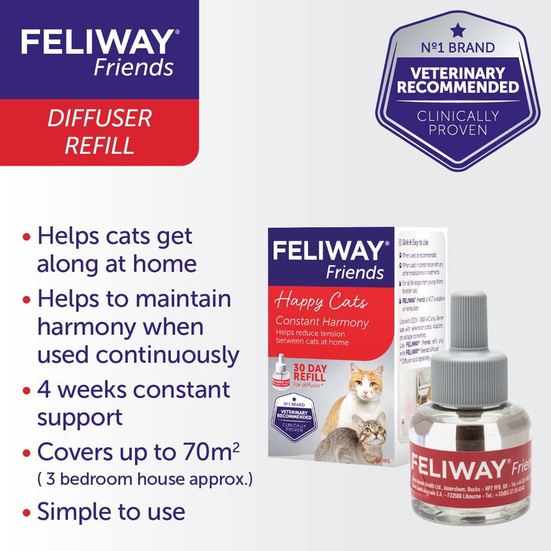 FELIWAY Friends refill bottle for cats | reduces conflicts & tensions such as chasing, fighting & staring | reduces conflict behavior for happy cats | 48ml Multi - PawsPlanet Australia