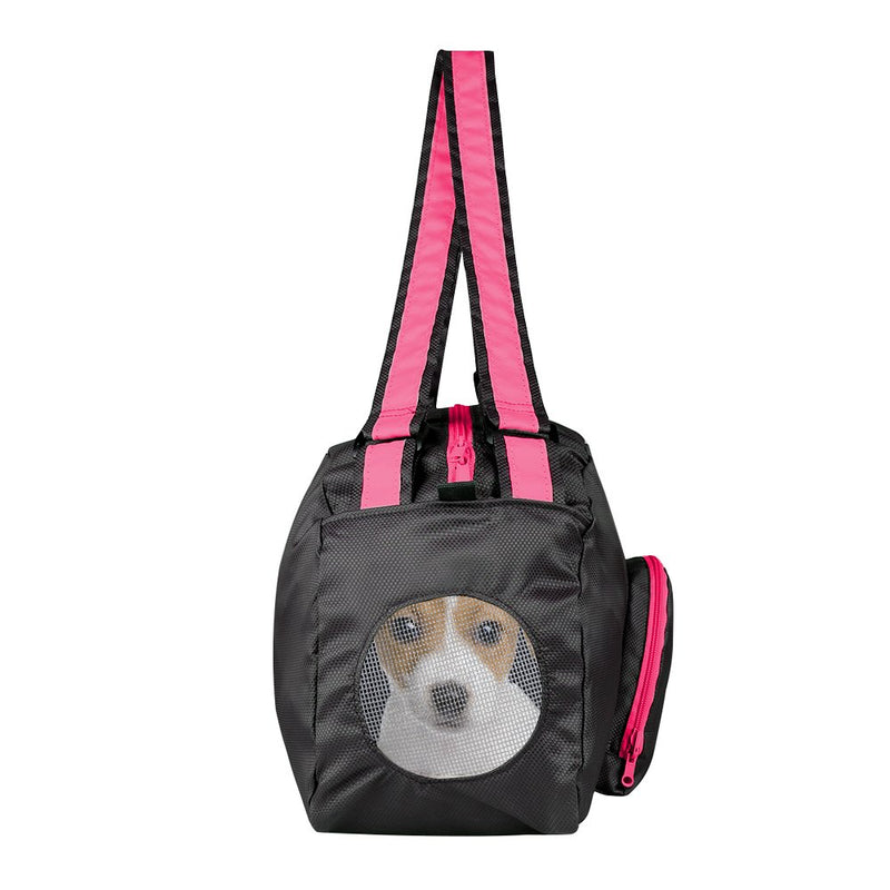 [Australia] - CueCue Pet Deluxe Foldable Expandable Pet Carrier Travel Bag, Black with Pink Trim 