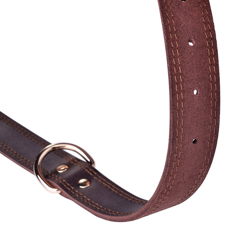 [Australia] - DAIHAQIKO Leather Dog Collar Genuine Leather Alloy Hardware Double D-Ring 3 Best for Medium Large and Extra Large Dogs L: 1.2" Wide for 17"-23" Neck Dual Stitch - Brown 