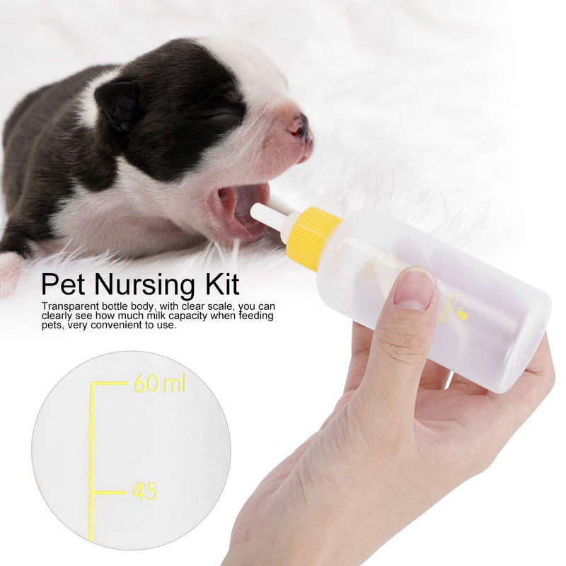 6PCS/ Set Pet Puppy Kitten Feeding Bottle Small Dog Cat Milk Nursing Care Kit Liquid Feeding Supplies 60ml with Replacement Nipples(Yellow) Yellow - PawsPlanet Australia