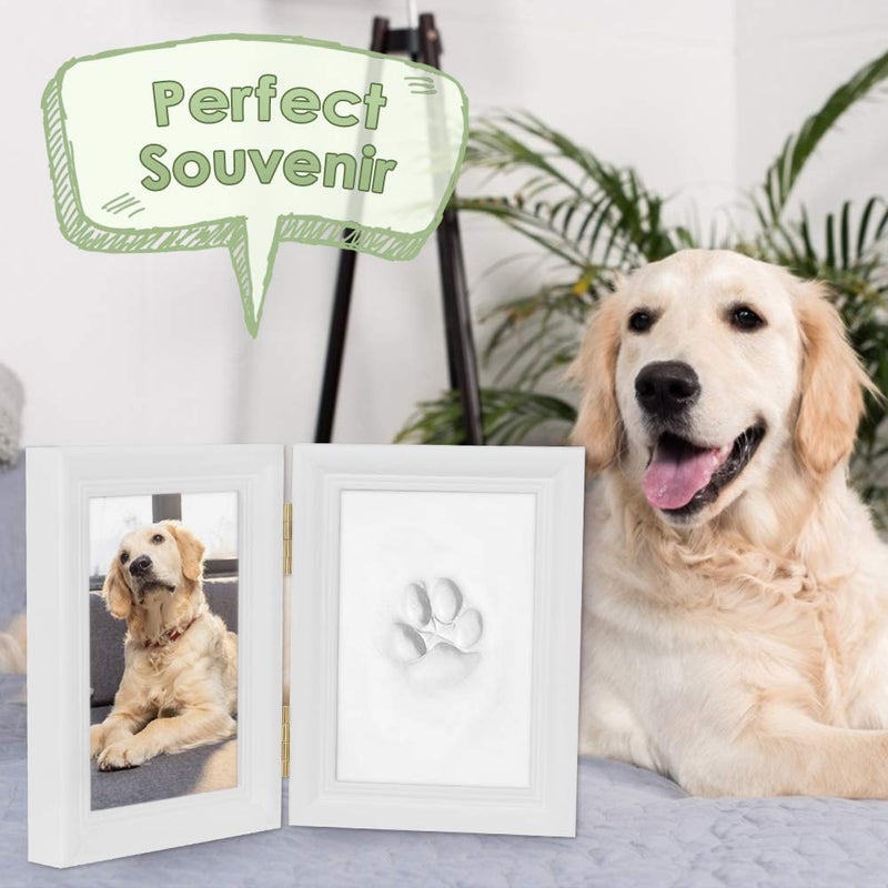 SlowTon Pet Memorial Photo Frame, Hand and Foot Print Keepsake Kit, Pawprint Making Kits with Non-toxic Ink Pad and Small Wooden Stick for Pressing, DIY Tools with Letter and Number Templates White DIY with Paw Print - PawsPlanet Australia