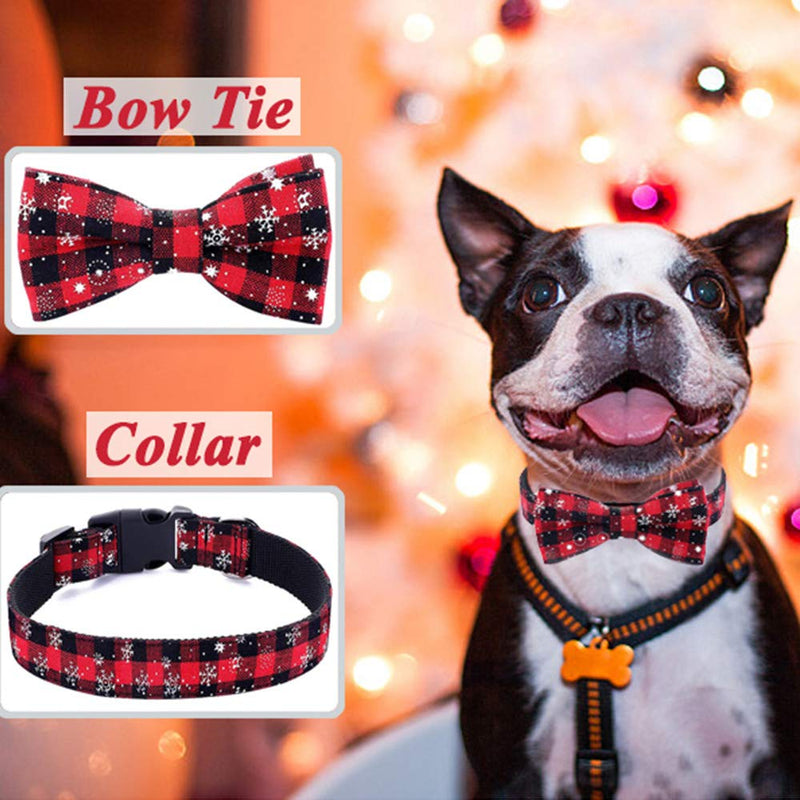 Pet Dog Cat Collar with Bow Tie Christmas Necklace Puppy D-Ring Decor Collar Accessories for Medium Large Dogs Cats (S,Red) S Red - PawsPlanet Australia