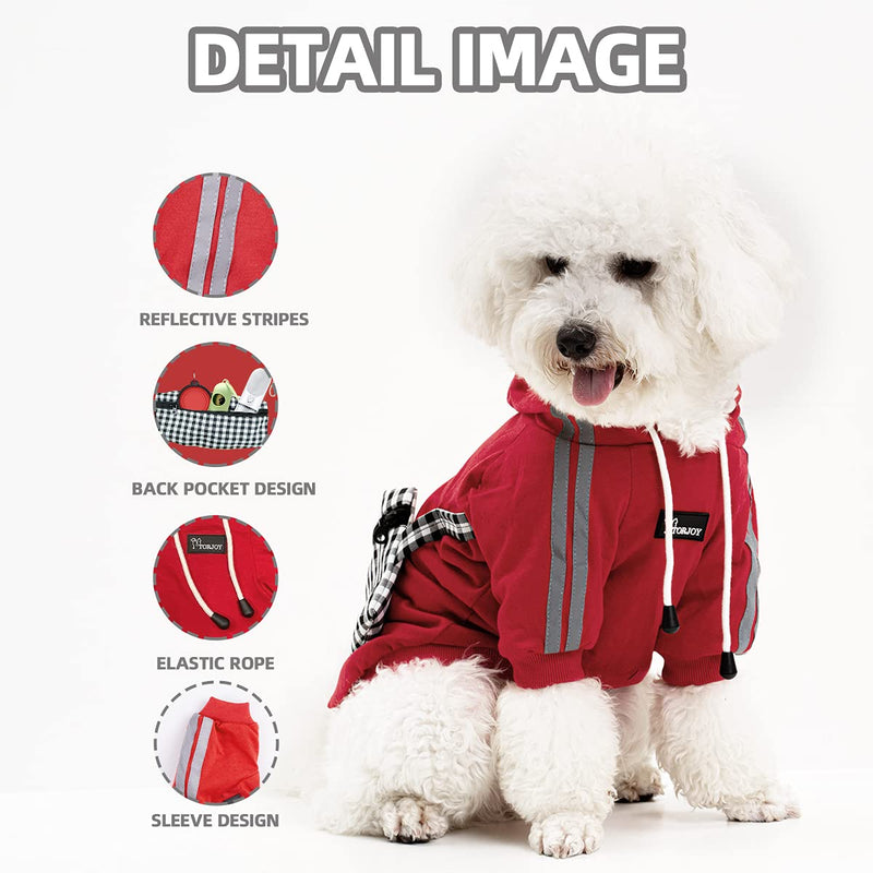 Dog Hoodie Sweatshirt Comfortable Long Sleeve Reflective Stripe Pet Clothes for Puppy Dogs Cats with Bag Small Red - PawsPlanet Australia