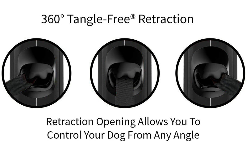 TUG 360° Tangle-Free Retractable Dog Lead for Up to 15 kg Dogs | 5 m Strong Nylon Tape | One-Handed Brake, Pause, Lock (Small, Black) S (Pack of 1) - PawsPlanet Australia