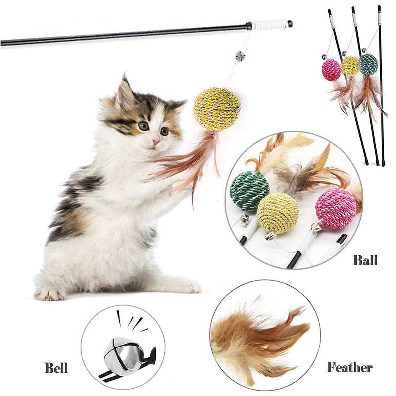 GingerUPer Feather Teaser Cat Toy, Interactive Cat Teaser Wand with Bells and Feather, Cat Toys for Indoor Cats Kitten Interactive Training(6PCS) - PawsPlanet Australia