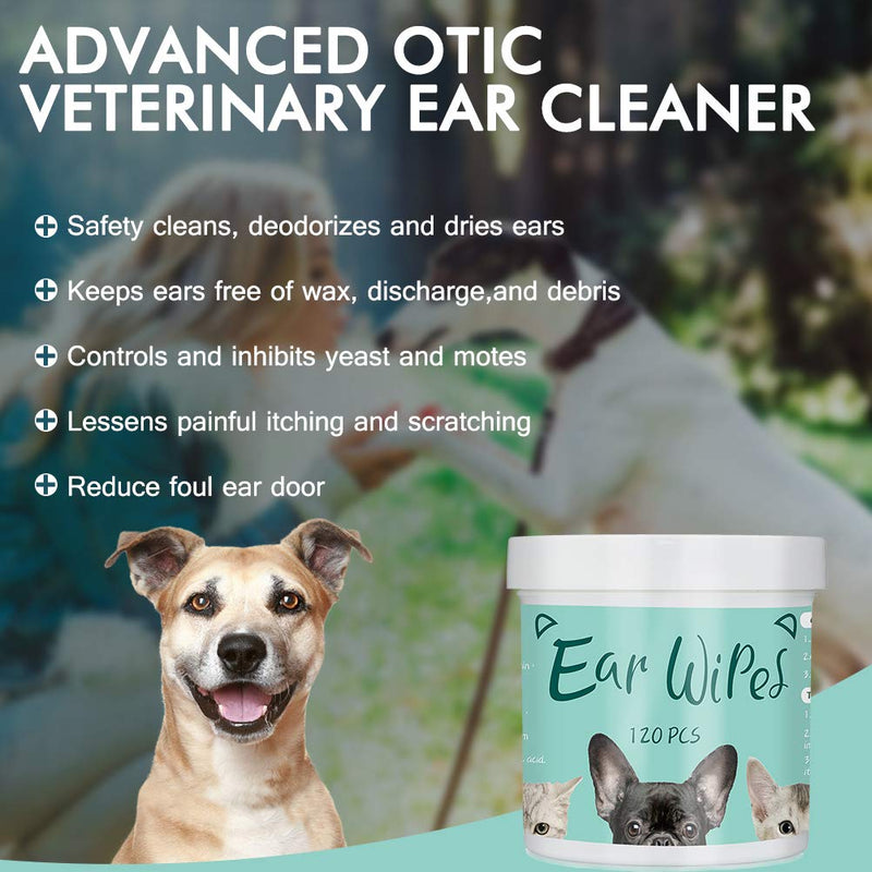 EXPAWLORER Dog Ear Wipes - 120 Count Otic Cleaner for Dogs Cats Puppy to Stop Itching, Soft Cleaning Wipes for Pet Daily Care - PawsPlanet Australia