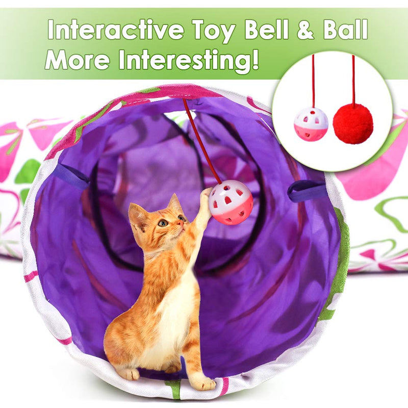 FUNFLOWERS Cat Tunnel Toy with Interactive Bell Toy & Plush Hanging Ball, Quickly Collapsible 3-Way Play Tunnels for Indoor Cats and Convenient for Their Travels - PawsPlanet Australia