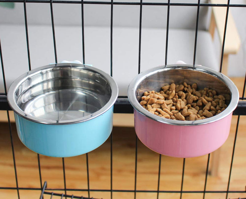 [Australia] - UNIEVE Crate Dog Bowl,Pet Puppy Food Water Bowl,2 in 1 Plastic Bowl&Stainless Steel Bowl,for Dogs,Cats,Birds,Cats and etc. Pink 