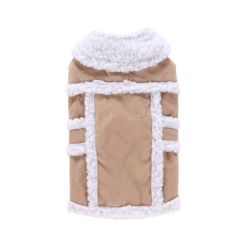 [Australia] - SMALLLEE_LUCKY_STORE Shearling Suede Small Cat/Dog Fleece-Lined Vest Coat X-Small Beige 